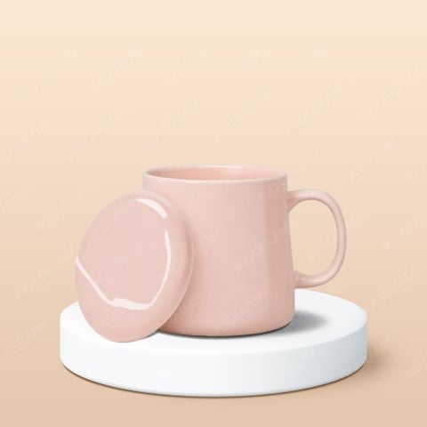 Ly sứ hiện đại quai C có nắp full màu in logo