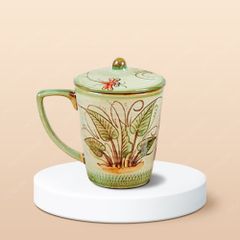 Ly vát có nắp men màu vẽ tay in logo