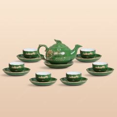 Bộ ấm trà Kỳ lân men lục sen vàng