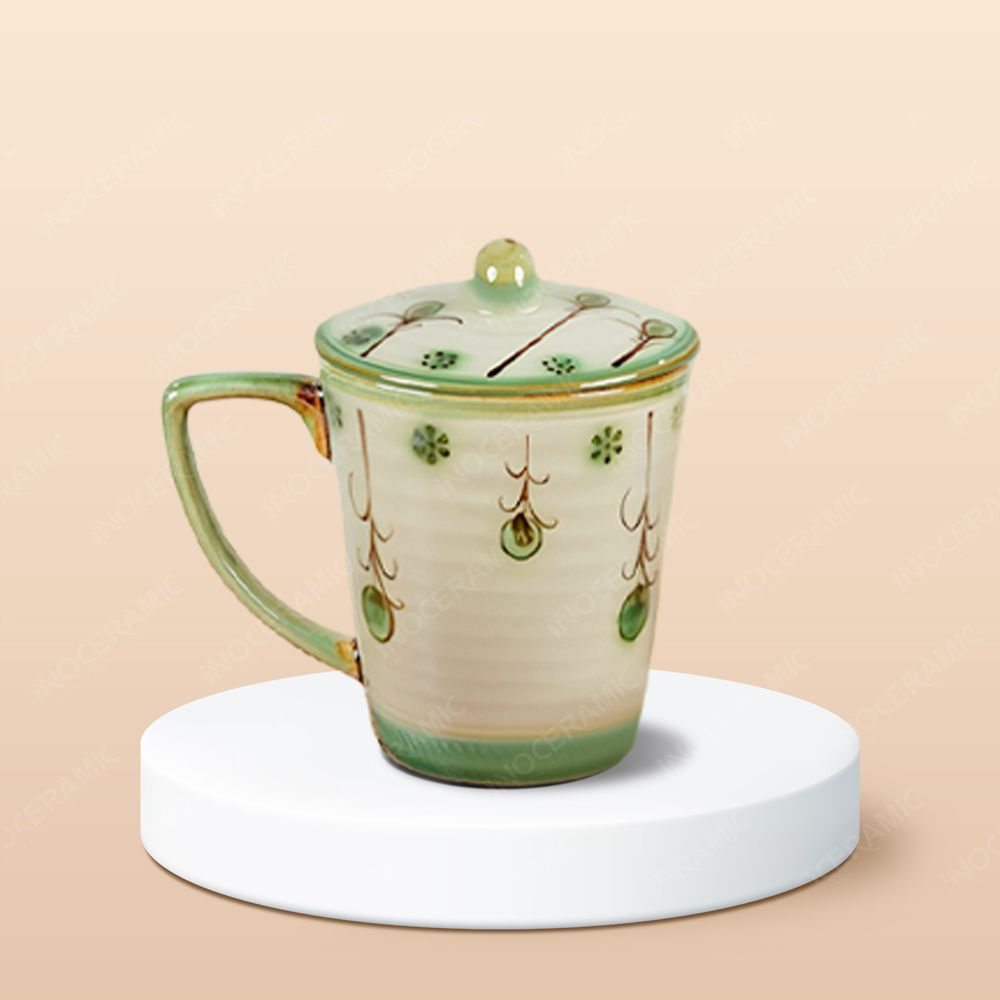 Ly vát có nắp men màu vẽ tay in logo