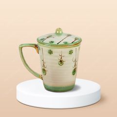 Ly vát có nắp men màu vẽ tay in logo