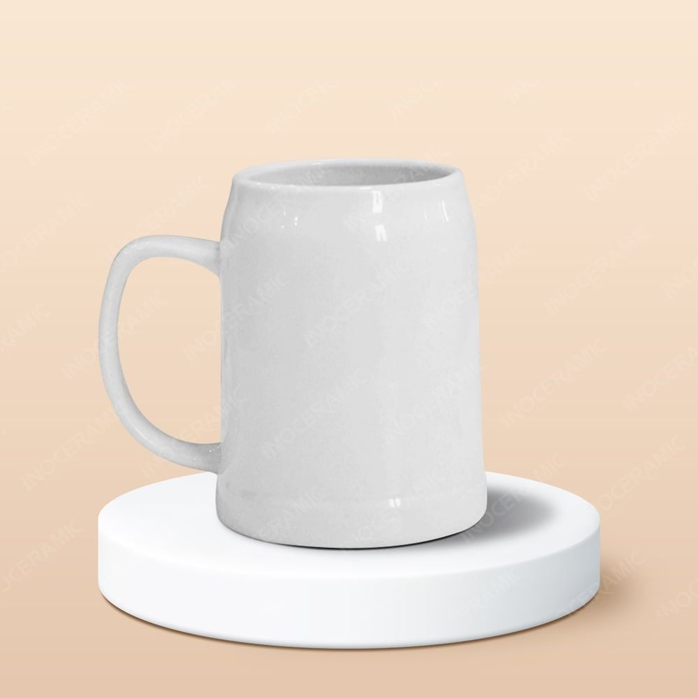Cốc bia sứ quai C miệng túm in logo