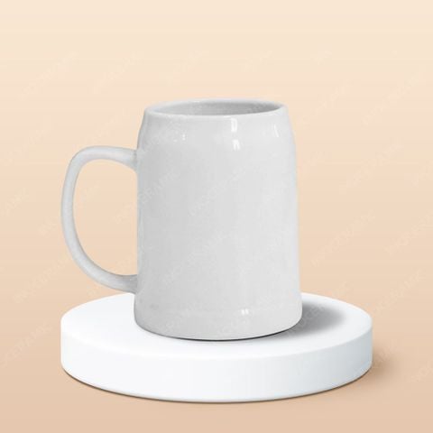 Cốc bia sứ quai C miệng túm in logo