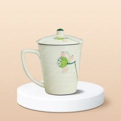 Ly vát có nắp men ngà vẽ tay in logo