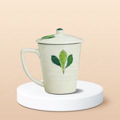 Ly vát có nắp men ngà vẽ tay in logo