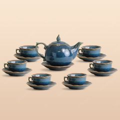 Bộ ấm trà Mẫu Đơn men lam hoả biến