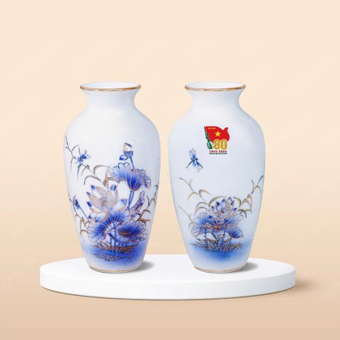 Quà tặng Quân đội - Lọ hoa Sen xanh vẽ vàng H30