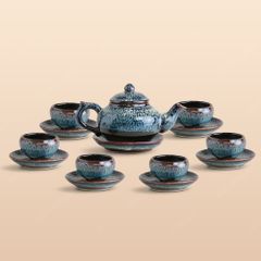 Bộ ấm trà Châu Sa bảo bình vân đá men hoả biến