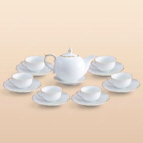 Bộ ấm trà Mẫu Đơn kẻ chỉ vàng