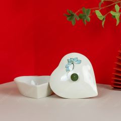 Khay 3 hũ mứt tim vẽ hoa sen xanh Bát Tràng – Quà Tết in logo tinh tế