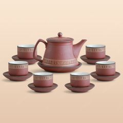 Bộ ấm trà Trống Đồng tử sa đỏ