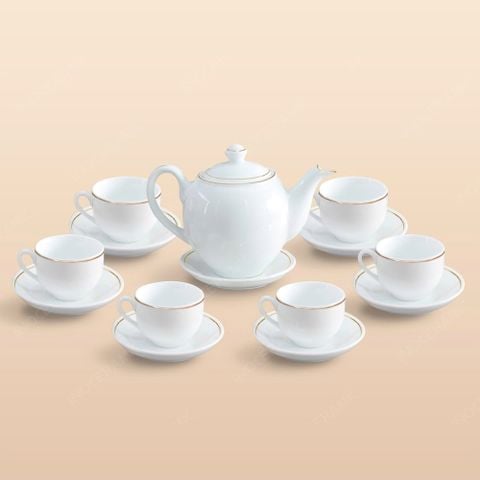 Bộ ấm trà dáng Minh Long kẻ chỉ vàng