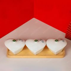 Khay 3 hũ mứt tim vẽ hoa sen xanh Bát Tràng – Quà Tết in logo tinh tế