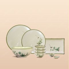 Bộ bàn ăn 12 món men ngà đào chuồn