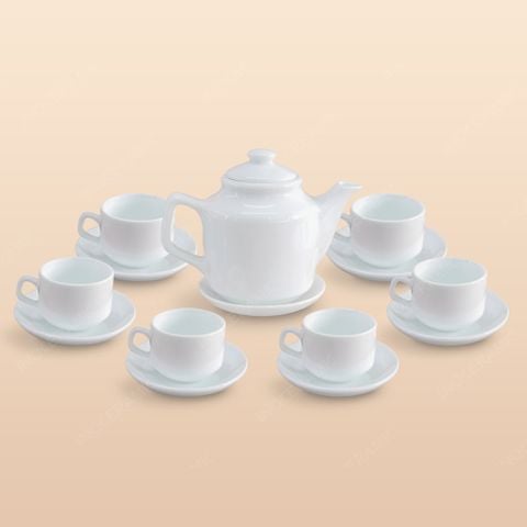 Bộ ấm trà vuông cao men trắng in logo