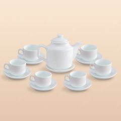 Bộ ấm trà vuông cao men trắng in logo