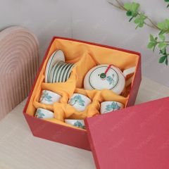 Bộ ấm trà dáng ấm men ngà sen xanh vẽ tay