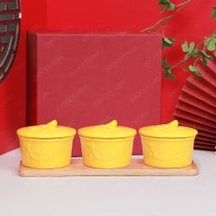 Bộ 03 hũ mứt hoa mai men vàng