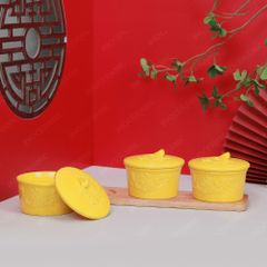 Bộ 03 hũ mứt hoa mai men vàng