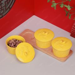 Bộ 03 hũ mứt hoa mai men vàng