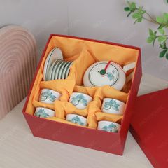 Bộ ấm trà dáng ấm men ngà sen xanh vẽ tay
