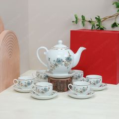 Bộ ấm trà Camelia đào xanh kẻ chỉ vàng