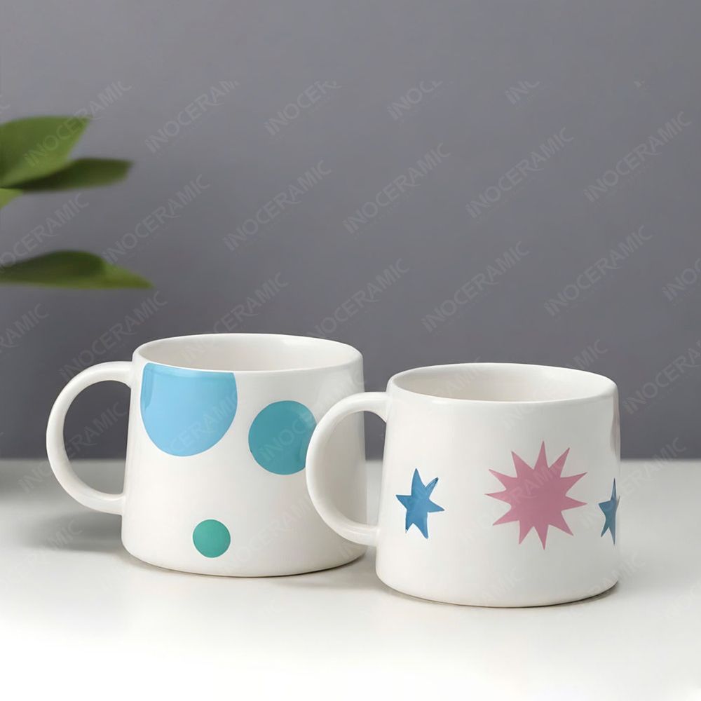 Ly sứ hiện đại quai tai dán decal in logo