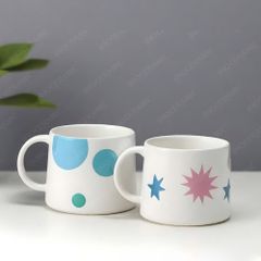 Ly sứ hiện đại quai tai dán decal in logo