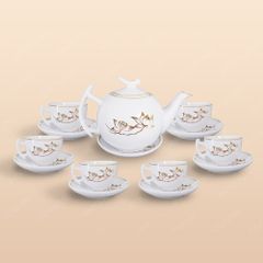 Bộ ấm trà Bưởi cành sen vàng kẻ chỉ vàng - Mẫu 01