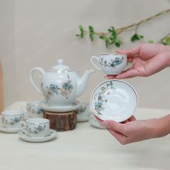 Bộ ấm trà Camelia đào xanh kẻ chỉ vàng