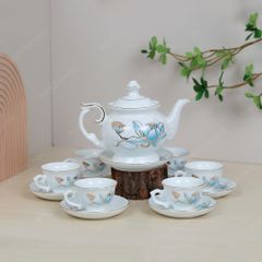 Bộ ấm trà Đài Các sen xanh kẻ vàng