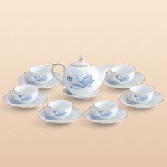 Bộ ấm trà Mẫu Đơn sen xanh kẻ chỉ vàng