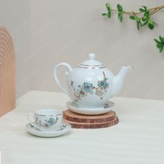 Bộ ấm trà Camelia đào xanh kẻ chỉ vàng
