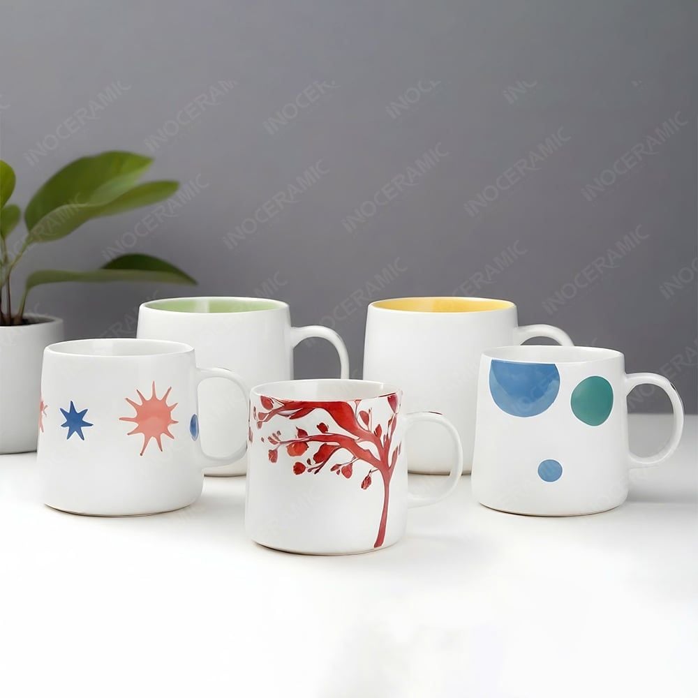 Ly sứ hiện đại quai C men màu in logo