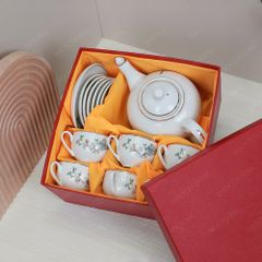 Bộ ấm trà Camelia đào xanh kẻ chỉ vàng