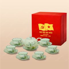 Quà tặng Đại hội Đảng - Bộ ấm trà Mẫu đơn vẽ sen lam