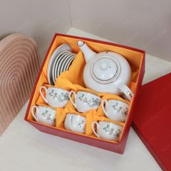 Bộ ấm trà Camelia đào xanh kẻ chỉ vàng