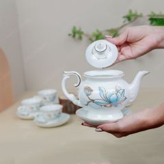 Bộ ấm trà Đài Các sen xanh kẻ vàng
