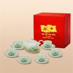 Quà tặng Đại hội Đảng - Bộ ấm trà dáng mới vẽ sen