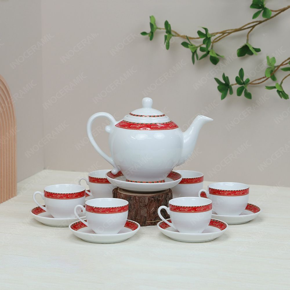Bộ ấm trà Camelia viền hạc đỏ