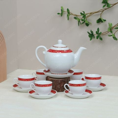Bộ ấm trà Camelia viền hạc đỏ