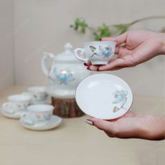 Bộ ấm trà Đài Các sen xanh kẻ vàng