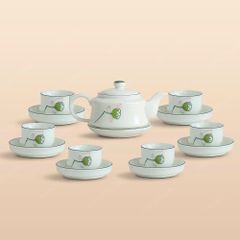 Bộ ấm trà dáng siêu men ngà đài sen vẽ tay