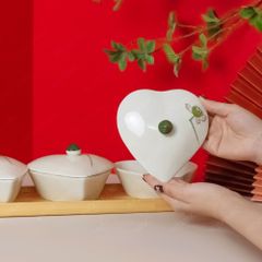 Bộ 3 hũ đựng mứt tim vẽ đài sen Bát Tràng – Quà Tết tinh tế, cao cấp