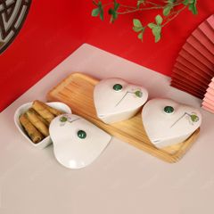 Bộ 3 hũ đựng mứt tim vẽ đài sen Bát Tràng – Quà Tết tinh tế, cao cấp