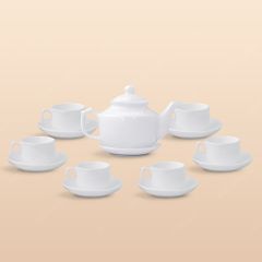 Bộ ấm trà vuông thấp men trắng in logo