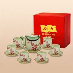 Quà tặng Đại hội Đảng - Bộ ấm trà Dáng Tròn vẽ hoa đào