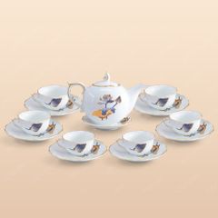 Bộ ấm trà Mẫu Đơn sen xanh cobalt kẻ chỉ vàng