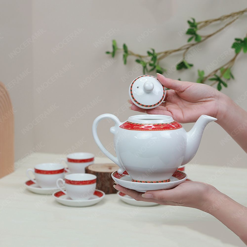 Bộ ấm trà Camelia viền hạc đỏ