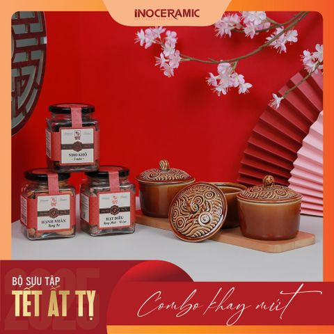 Giftset Vị xuân INO001 - Bộ khay mứt vân sóng + 03 hộp mứt